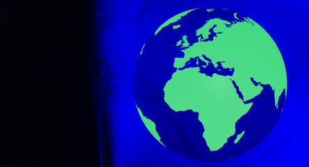 Green travel planet blue background