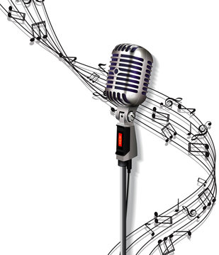 Background with retro microphone on stand.