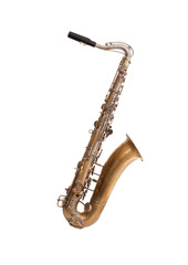 Vintage saxophone on a white background