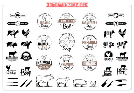 Butchery Logos, Labels, Charts and Design Elements