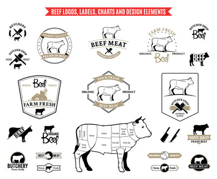 Beef Logos, Labels, Charts and Design Elements