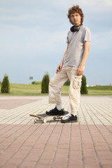 Young boy with skateboard