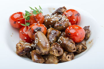 Grilled chicken hearts barbecue