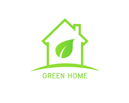 Green home logo concept with a leaf
