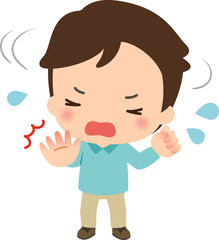 首を振って必死で拒否する男性