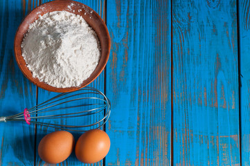 Baking cake in rural kitchen - dough recipe ingredients eggs