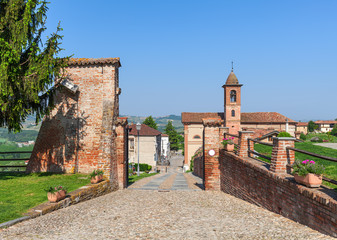 Brick walls and small church in Italy.