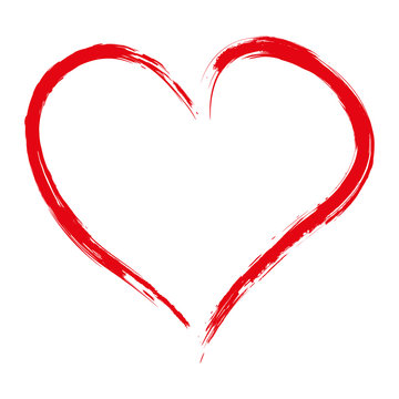 Hand drawn red heart isolated on white background, vector