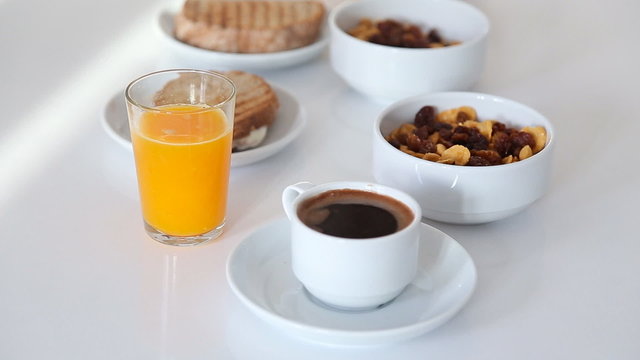 Huge breakfast with sandwich, orange juice