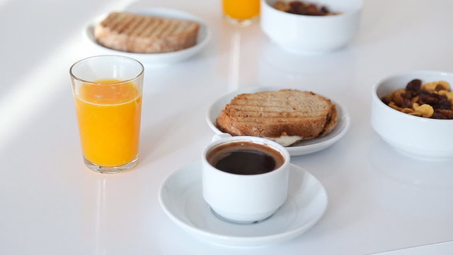 Huge breakfast with sandwich, orange juice