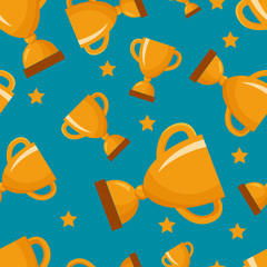 Seamless pattern with gold winners cup