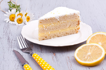 a slice of lemon cake