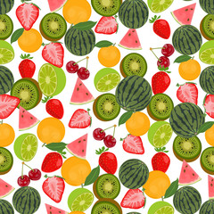 Seamless colorful background made of fruits and berries in flat