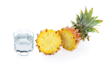 pineapple and drinking water isolated on white - 84253285
