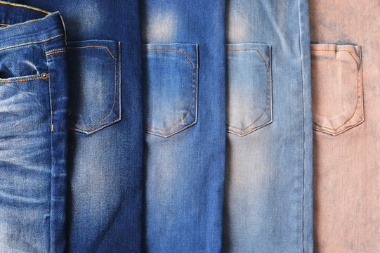 Blue jeans denim fabric detail washout colors