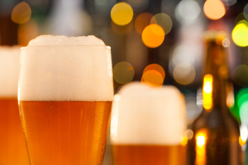 Jug of beer served on bar counter