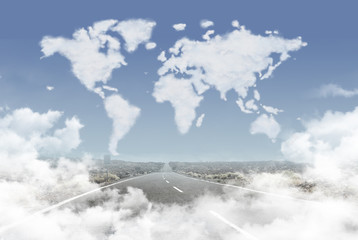Dense clouds in the world shape above the rural road