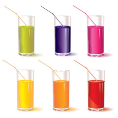 set of glasses with juice and straw