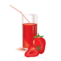 glass of strawberries juice with a straw