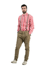 Cool relaxed man in retro clothes wearing headphones