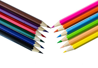 Naklejka premium Drawing supplies: assorted color pencils, on white background