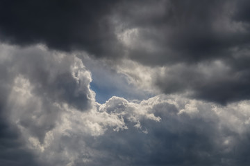 Dramatic sky with dark clouds.