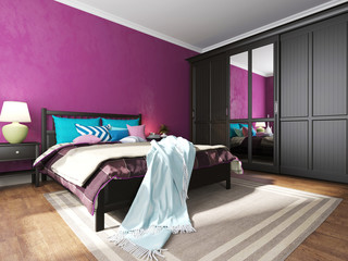 Hotel bedroom interior with black furniture