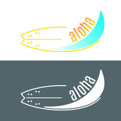 Vector surfboard logo with wave or surfing shop emblem. T-shirt