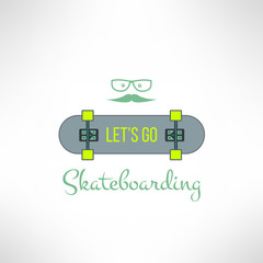 Vector skateboard background with hipster glasses and moustache