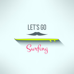 Vector surfing background with hipster mustache and cool slogan