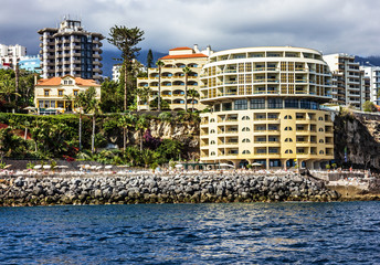 Madeira island, Portugal. Seafront hotels of Funchal.