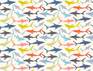 Seamless pattern of hand-drawn sharks silhouettes - 84261270