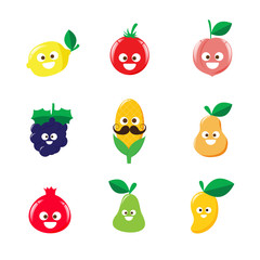 Collection of happy fruit cartoon icon vector illustration 002