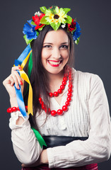 beautiful young woman wearing national ukrainian clothes