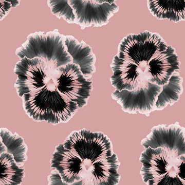 Seamless vector pattern with floral background. Pansies flower.