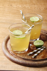 cold gold soft drink from lime and honey