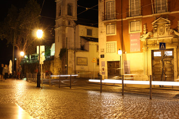 Fototapeta na wymiar Lisbon Urban Street, and Cars Lights