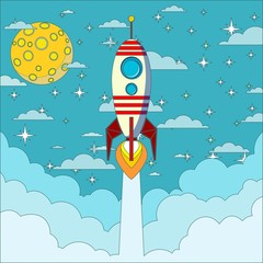 Rocket on the moon background, vector illustration © alekseiveprev