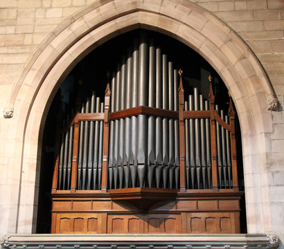 The Pipes of a Classic Wooden Framed Church Organ.