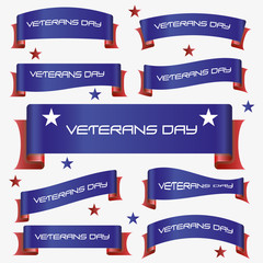 red and blue curved veterans day ribbon banners eps10