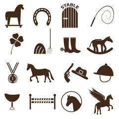 brown simple horse theme icons set eps10 - obrazy, fototapety, plakaty