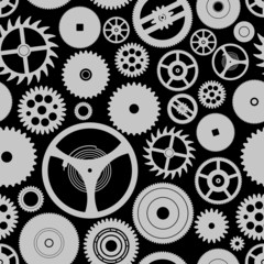 various cogwheels parts of watch movement seamless gray pattern