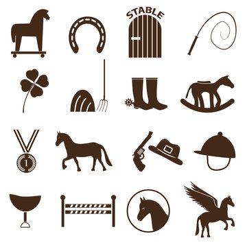 brown simple horse theme icons set eps10