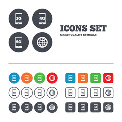 Mobile telecommunications icons. 3G, 4G and 5G.