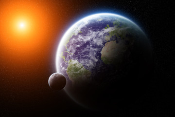 Sunrise over planet Earth in space