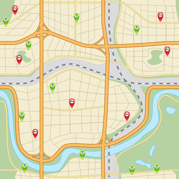 seamless city ​​map with roads and parks © mtzsv