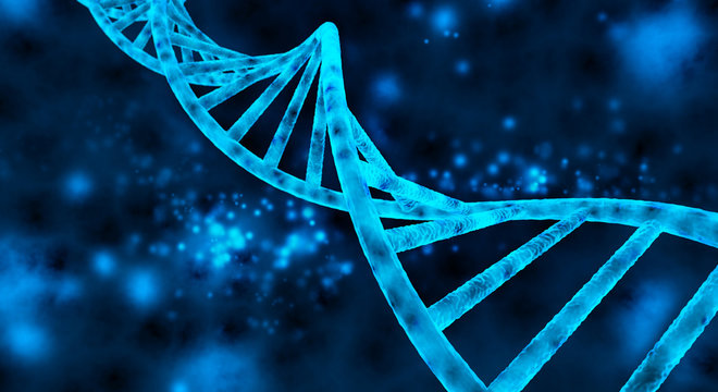 double helix of the DNA in blue background