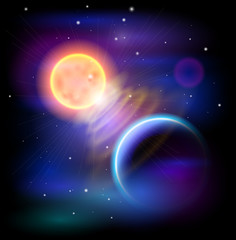 Fototapeta na wymiar Magic Space - Sun & Blue planet