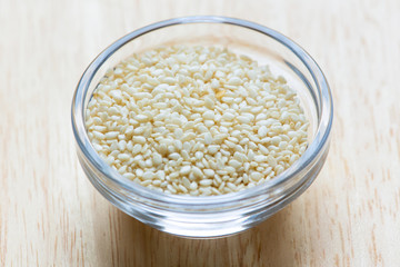 Sesame seeds in the glass bowl