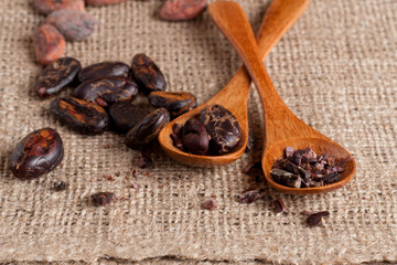 Cocoa (cacao) beans, close up